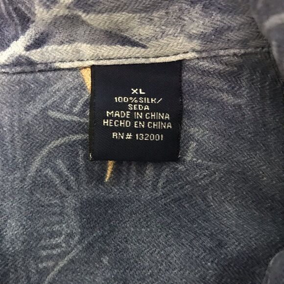 VTG Caribbean Joe Island Supply Co. XL Blue Silk Hawaiian Camp Shirt Button Loop - Picture 6 of 10